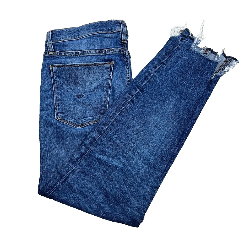 Hudson Womens Cropped Straight Leg Jeans Size 29 Raw Hem Distressed Blue